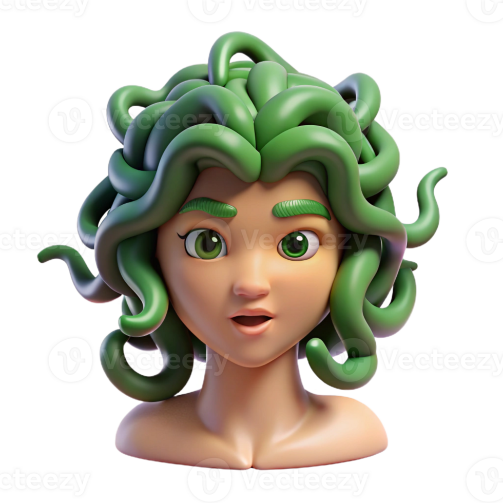 calm splendid Medusa, Gorgon, with snake hair, with Transparent Background high quality png