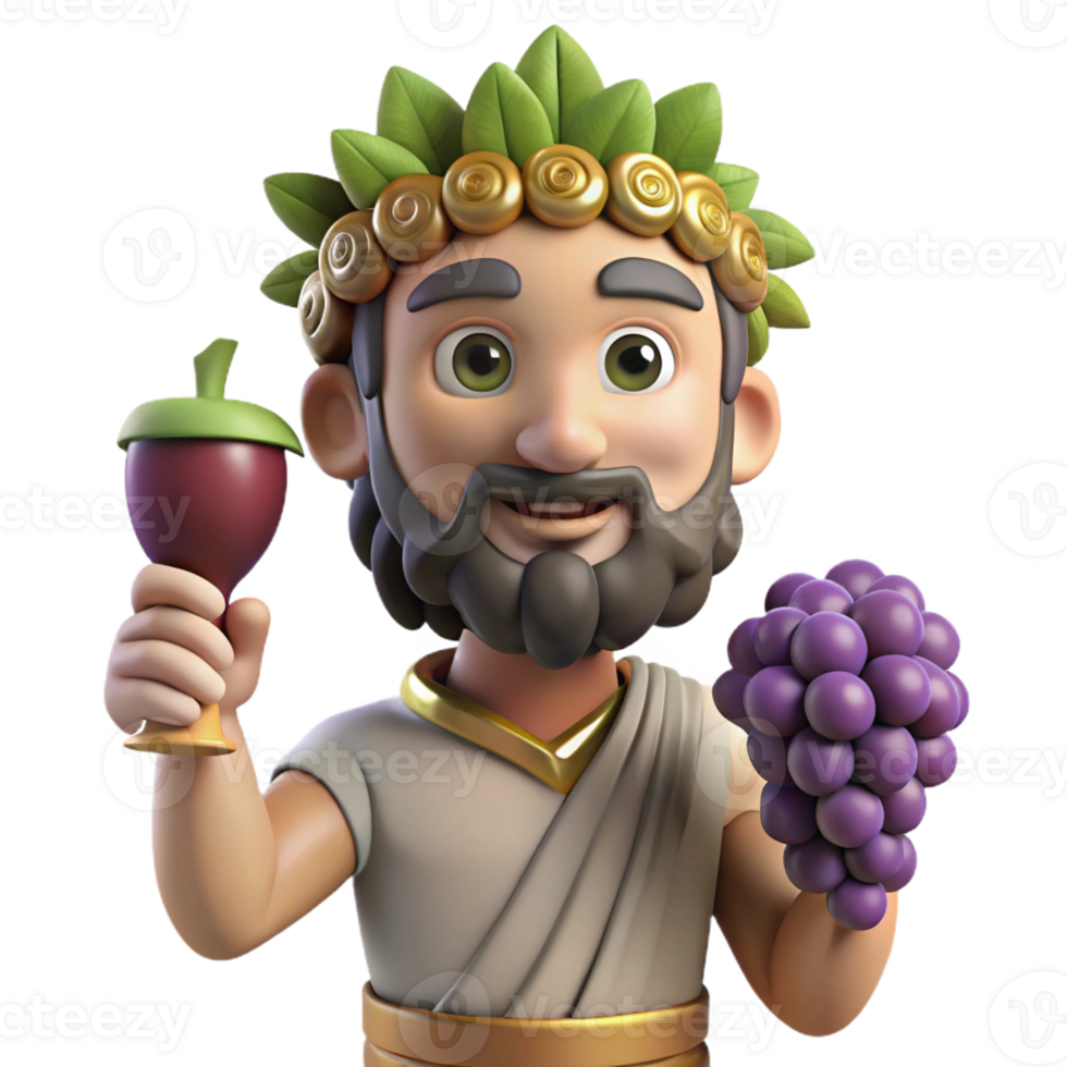 enchanting renaissance Dionysus, God of Wine, holding a grapevine, with Transparent Background top-tier png