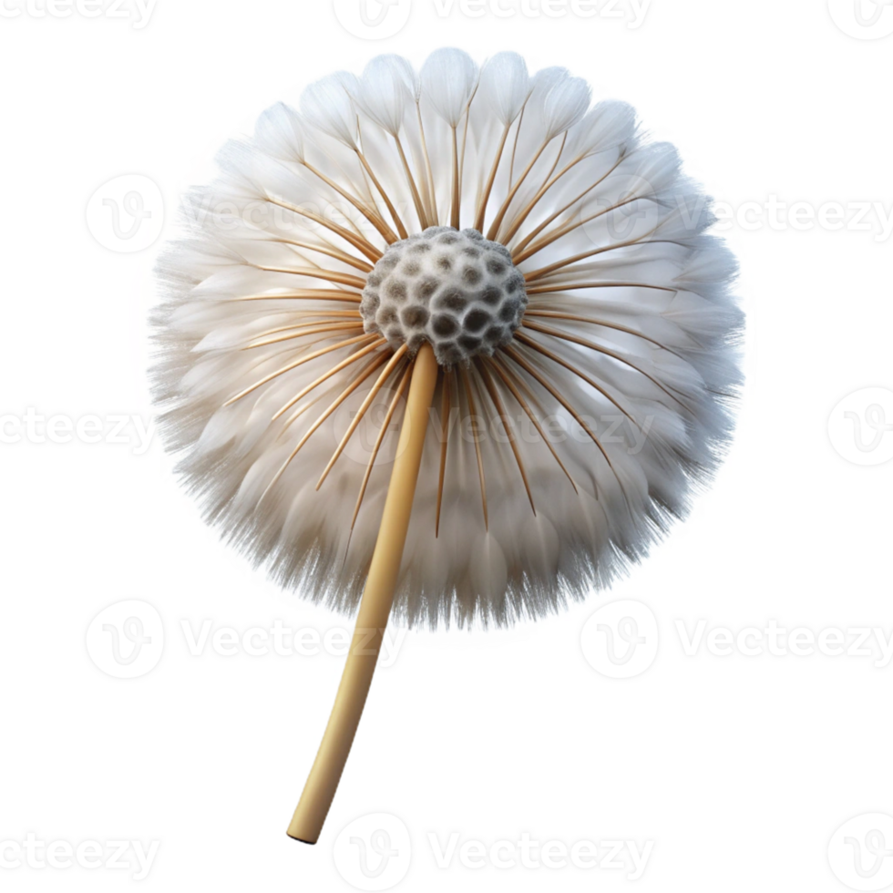 exemplary minimalist Professional render, photorealistic, isolated cutout of a single, perfectly formed dandelion seedhead, ready to disperse with Transparent Background original png