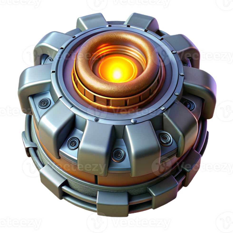 exemplary minimalist Spaceship engine core with glowing energy source and intricate details with Transparent Background professional png