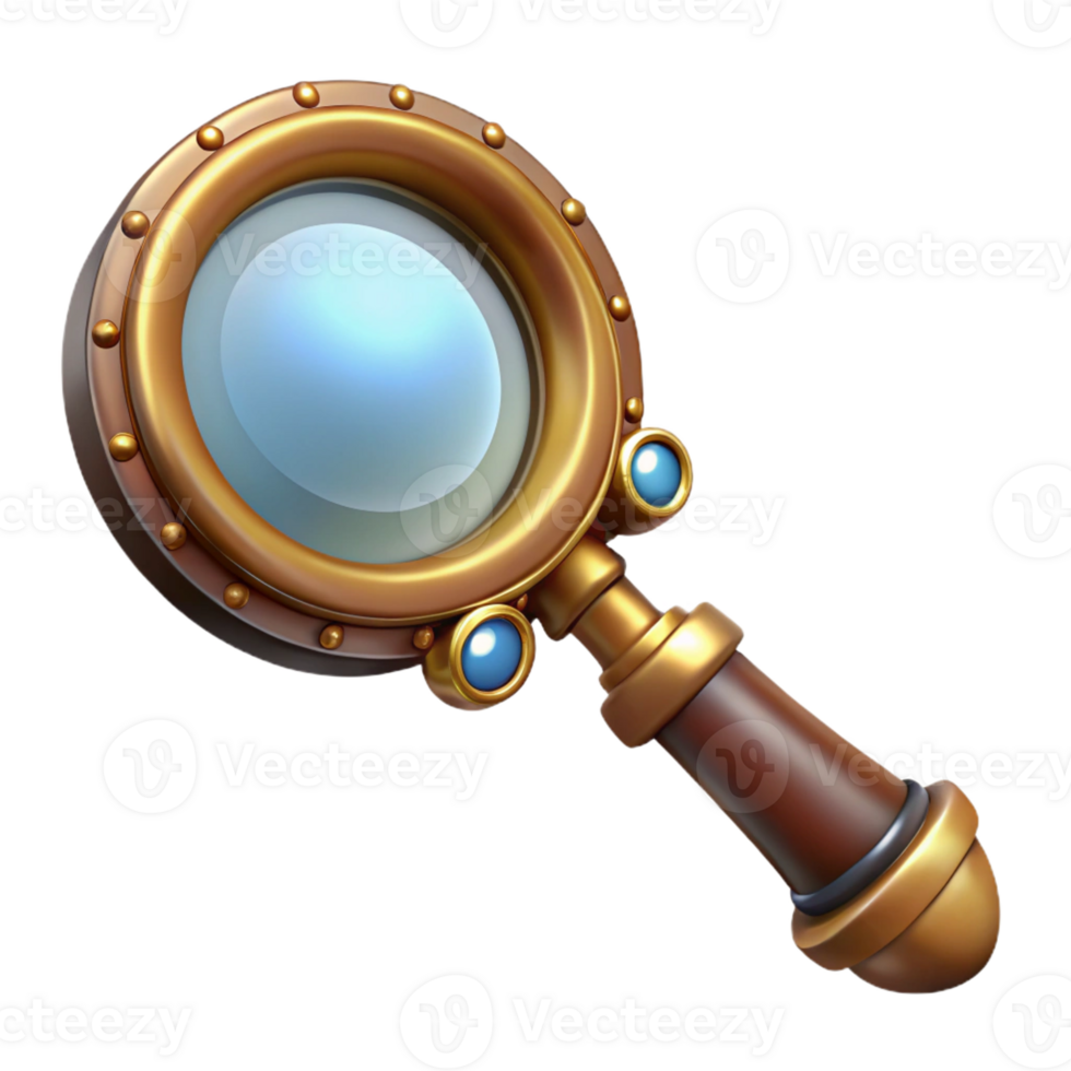 beautiful distinctive Steampunk magnifying glass with an ornate handle and brass frame with Transparent Background png