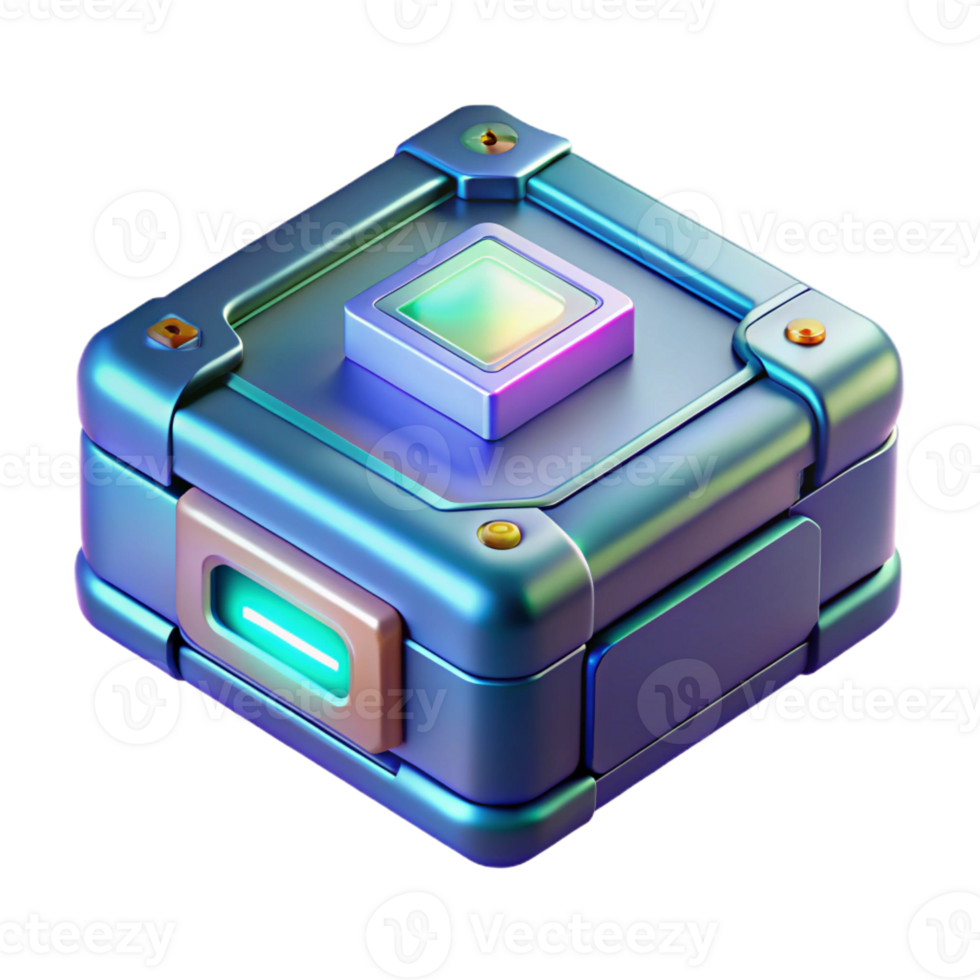 coveted geometric Hyper-specific, professional render of a futuristic, advanced data storage device with holographic interface with Transparent Background perfect clarity png