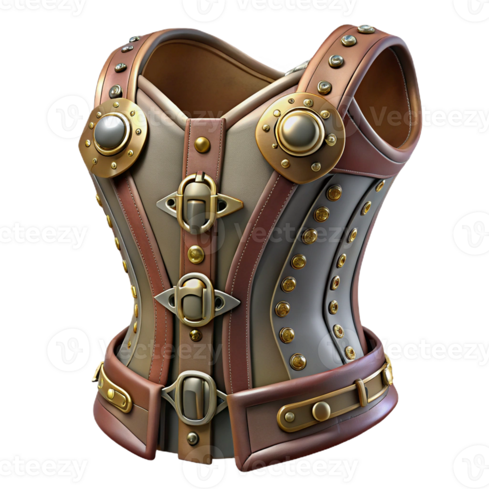 exemplary abstract Steampunk corset with metal buckles and intricate lacing with Transparent Background museum quality png