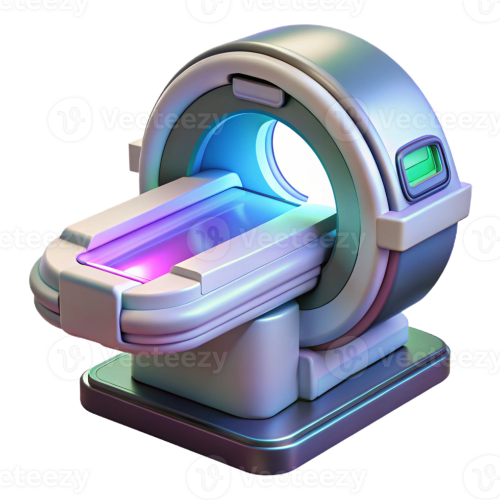 enchanting signature Hyper-specific, professional render of a futuristic, compact medical scanner with holographic interface with Transparent Background png