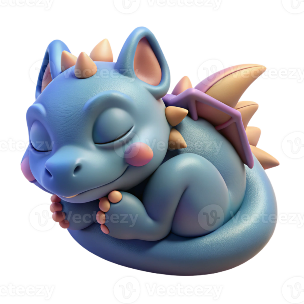 vibrant notable A cute baby dragon, curled up, sleeping with Transparent Background png