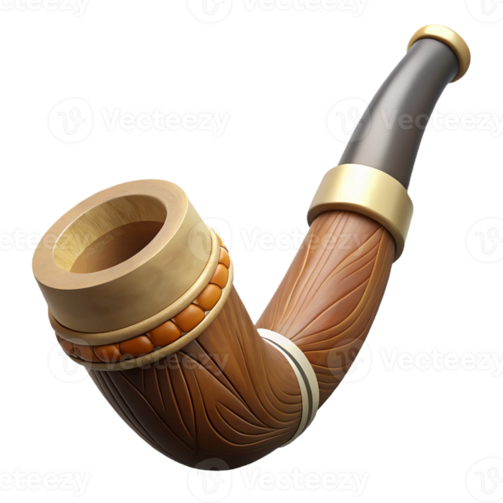 magnificent dynamic renaissance Hyper-specific, professional render of a tribal elder's carved wooden pipe with a bone stem with Transparent Background sharp png