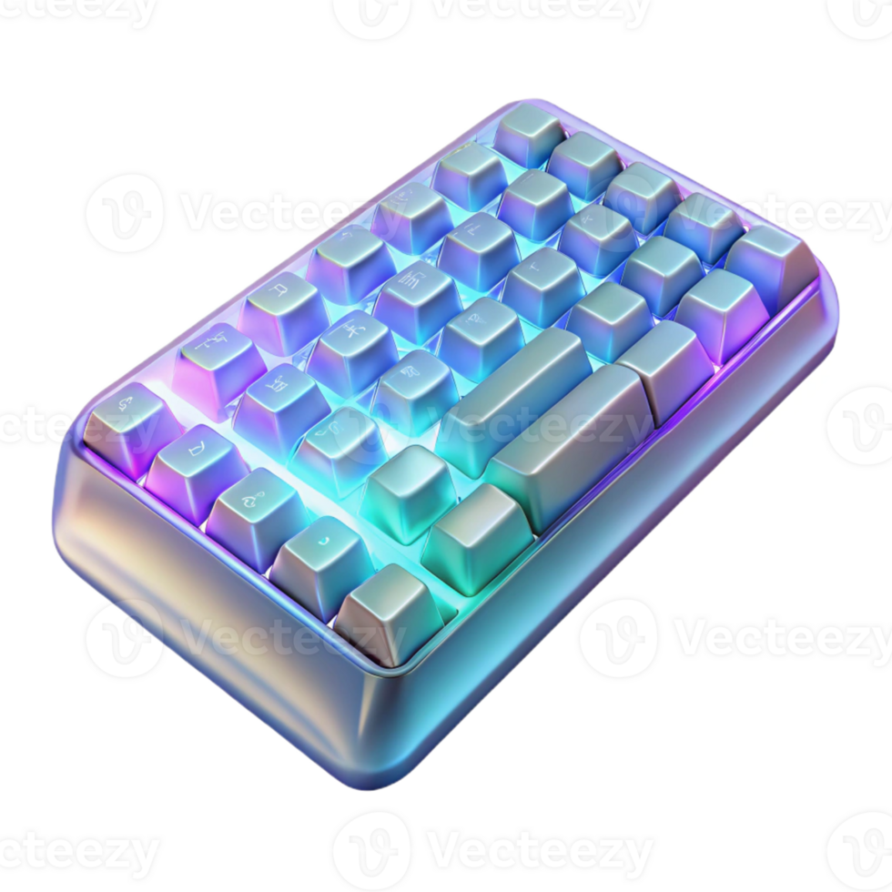 captivating unforgettable Concept art style, isolated cutout of a futuristic, transparent computer keyboard with holographic keys with Transparent Background png