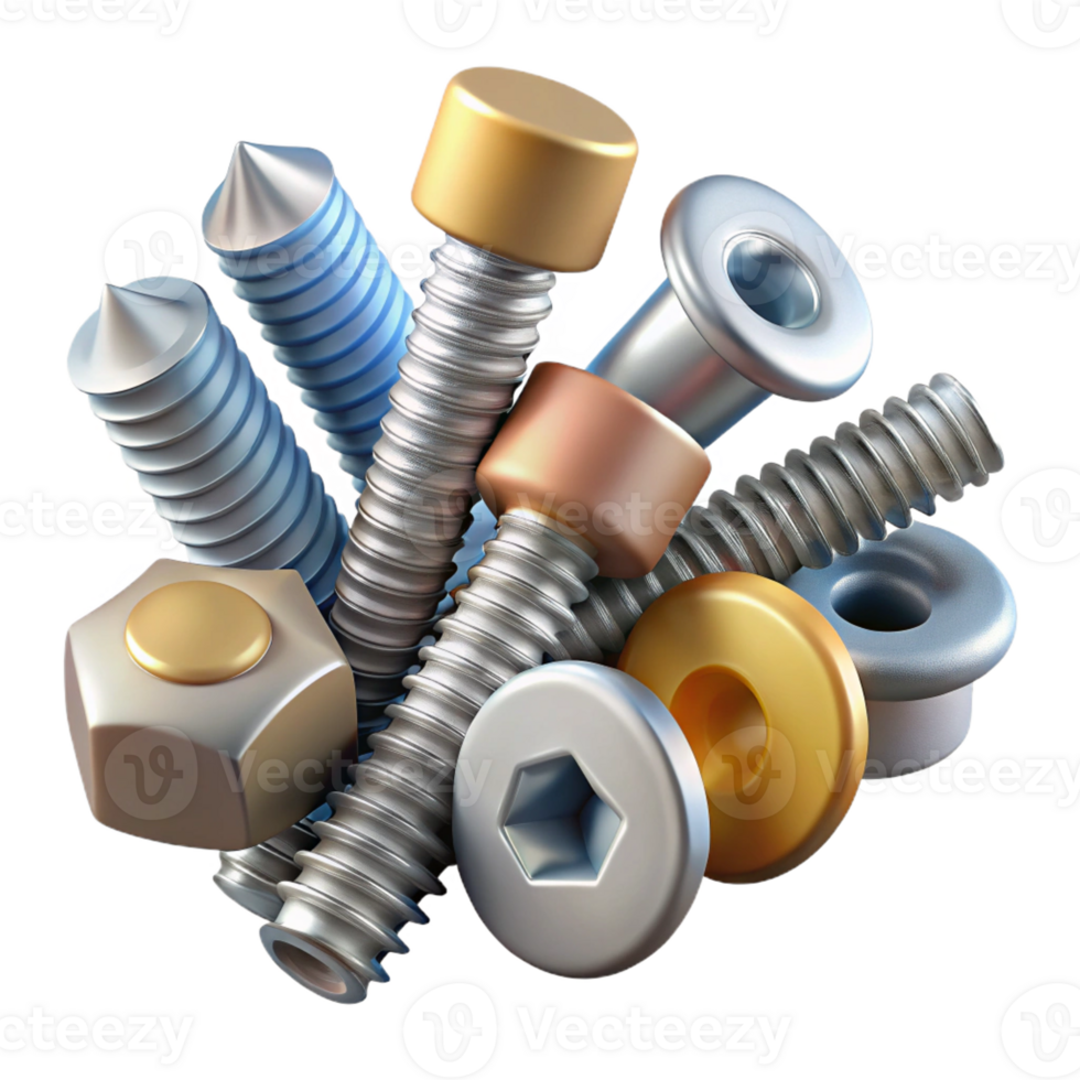 elegant notable Screw assortment various sizes with Transparent Background png