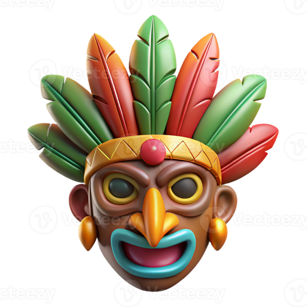 dreamy exquisite Concept art style, isolated cutout of a tribal musician's ceremonial mask with vibrant paint and feathers with Transparent Background top-tier png