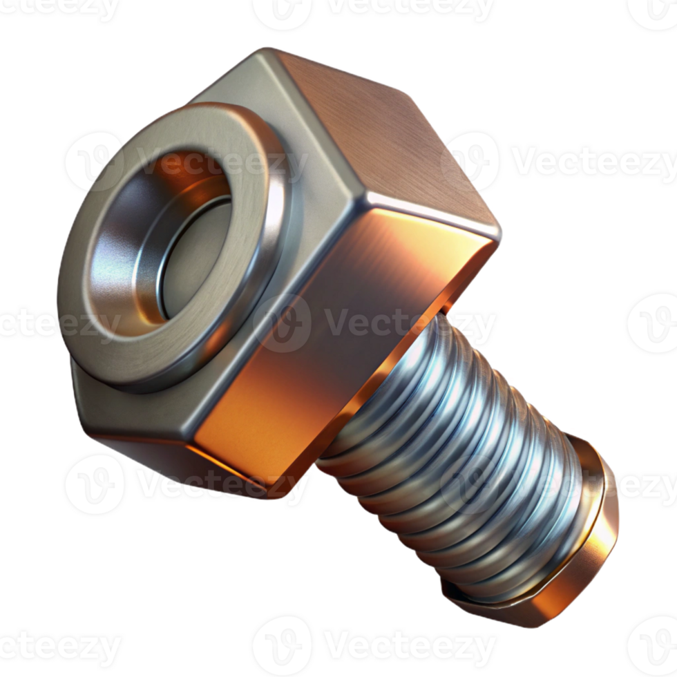 dynamic hypnotic Steampunk bolt with hexagonal head and steel finish with Transparent Background authentic png