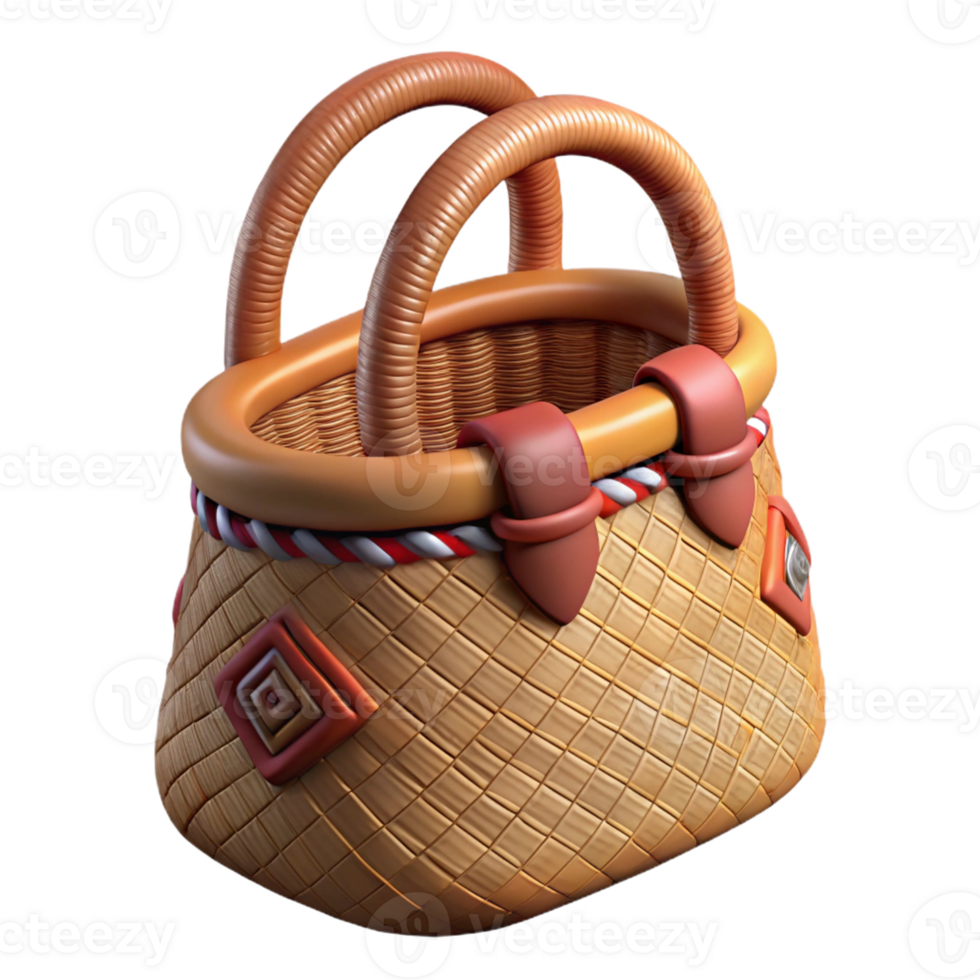 immaculate minimalist Photorealistic, ultra-detailed isolated cutout of a tribal woman's woven fiber bag with embroidered designs with Transparent Background masterfully captured png