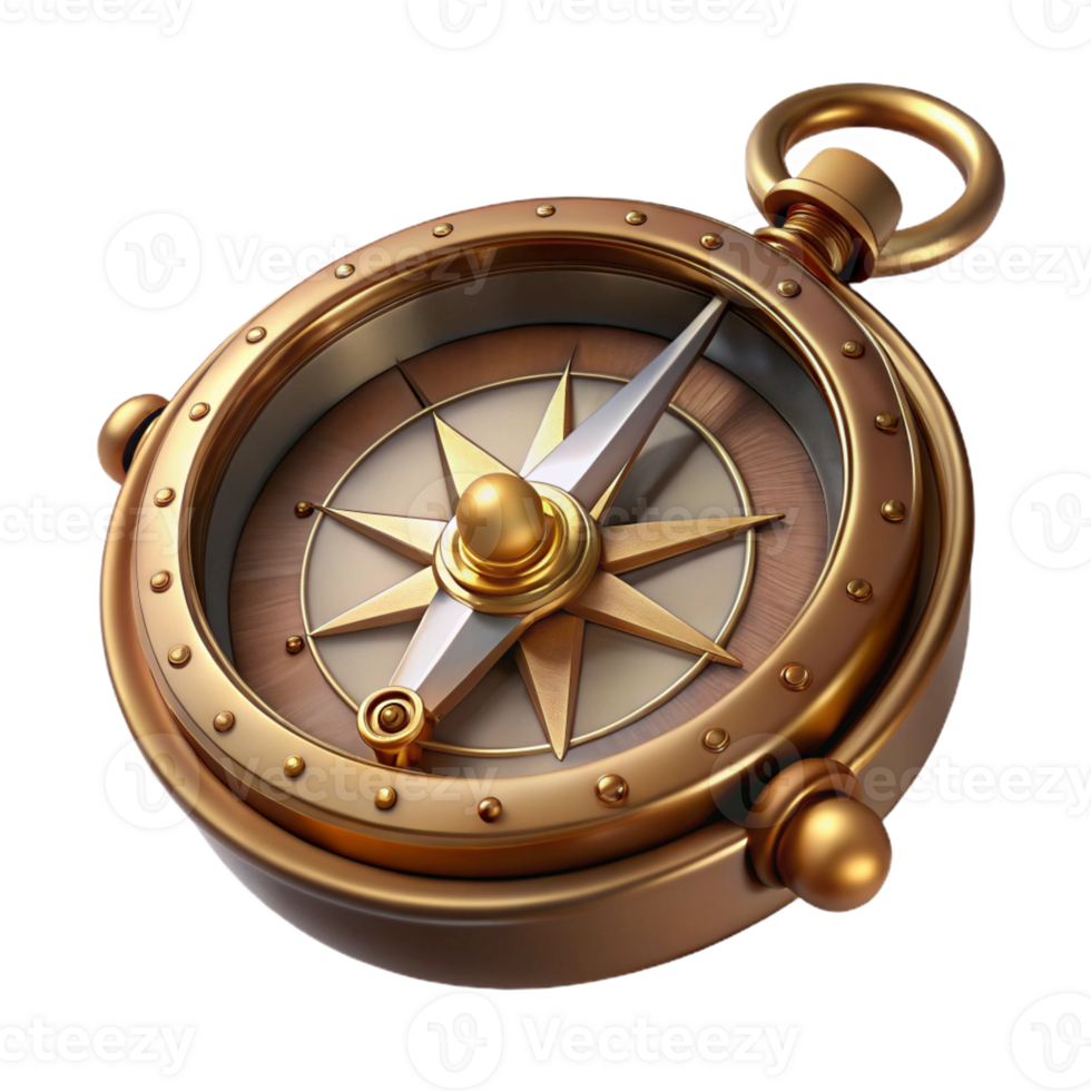 glorious intense avant-garde Steampunk compass with ornate brass casing and rotating needle with Transparent Background top-tier png
