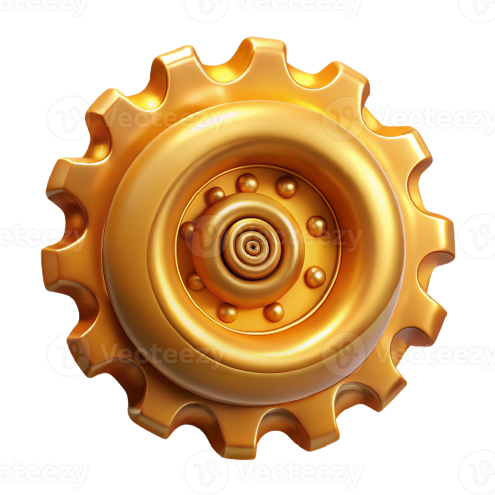 impressive memorable A golden spiral shell made of interconnected gears and cogs with Transparent Background png