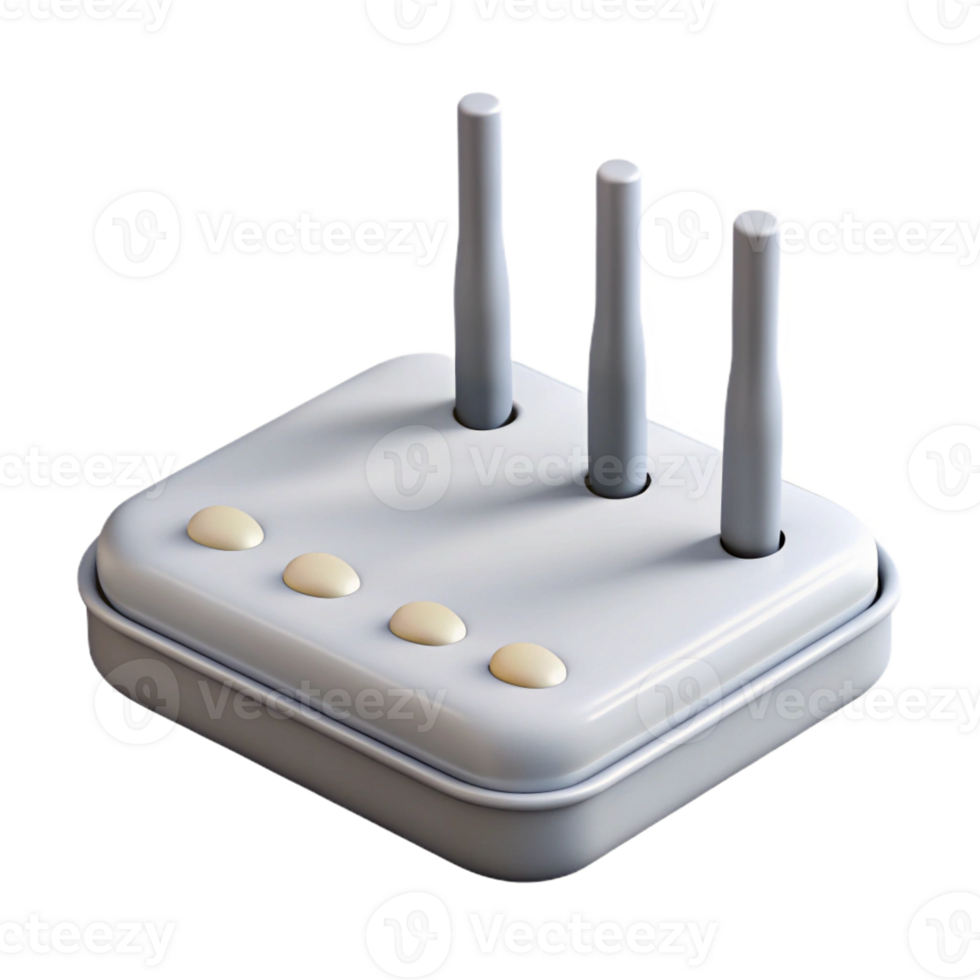 exquisite coastal Hyper-specific, professional render of a modern, white wireless router with multiple antennas with Transparent Background 8K png