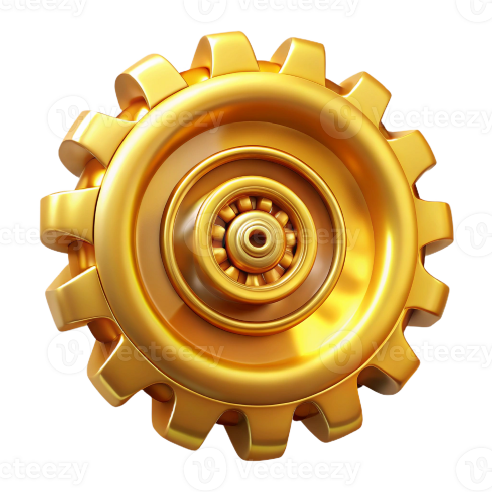 vibrant rustic A golden spiral shell made of interconnected gears and cogs with Transparent Background professional png
