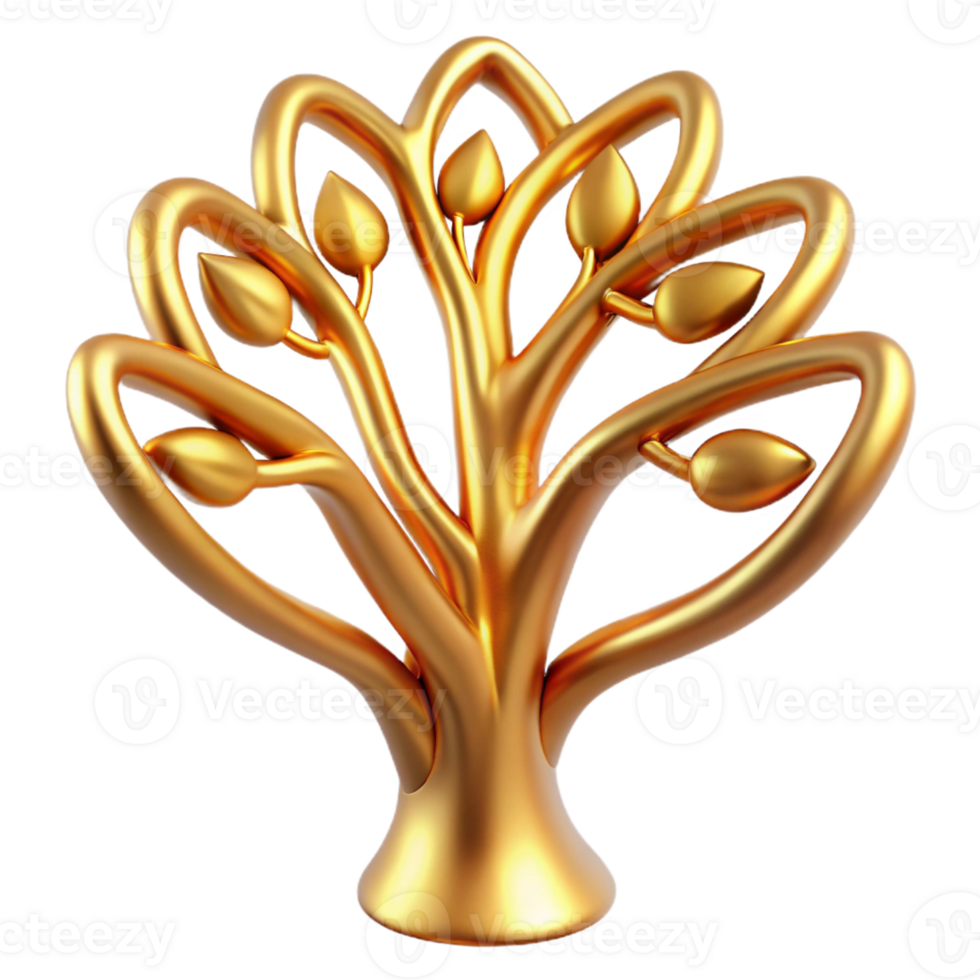 magnificent dynamic mid-century A stylized tree of life made of flowing, golden lines with Transparent Background precision png