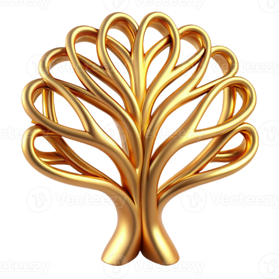 hypnotic timeless A stylized tree of life made of flowing, golden lines with Transparent Background png