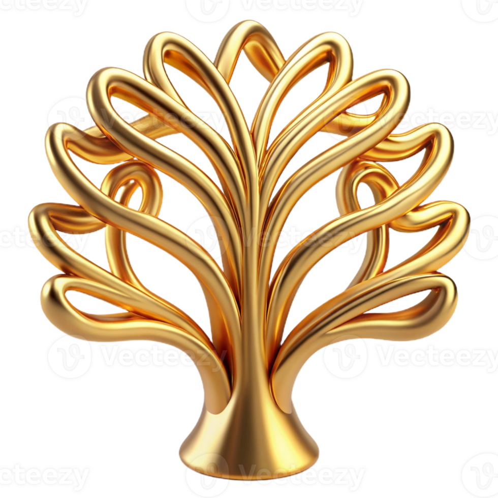 impressive minimalist A stylized tree of life made of flowing, golden lines with Transparent Background exclusive png