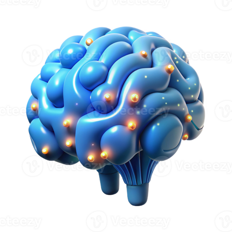 splendid energetic elegant A single, stylized brain composed of glowing binary code with Transparent Background gallery standard png
