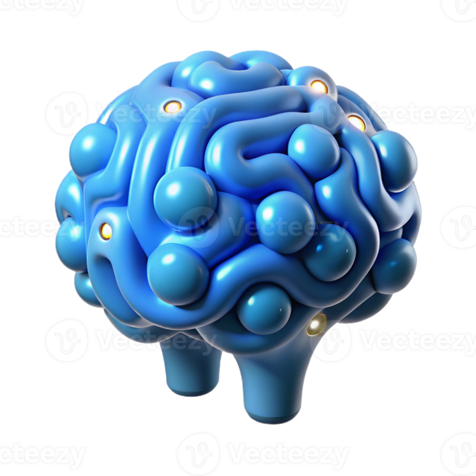 passionate splendid A single, stylized brain composed of glowing binary code with Transparent Background luxury png
