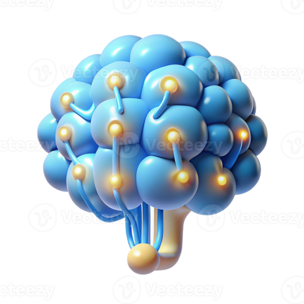 picturesque creative A single, stylized brain composed of glowing binary code with Transparent Background 8K png