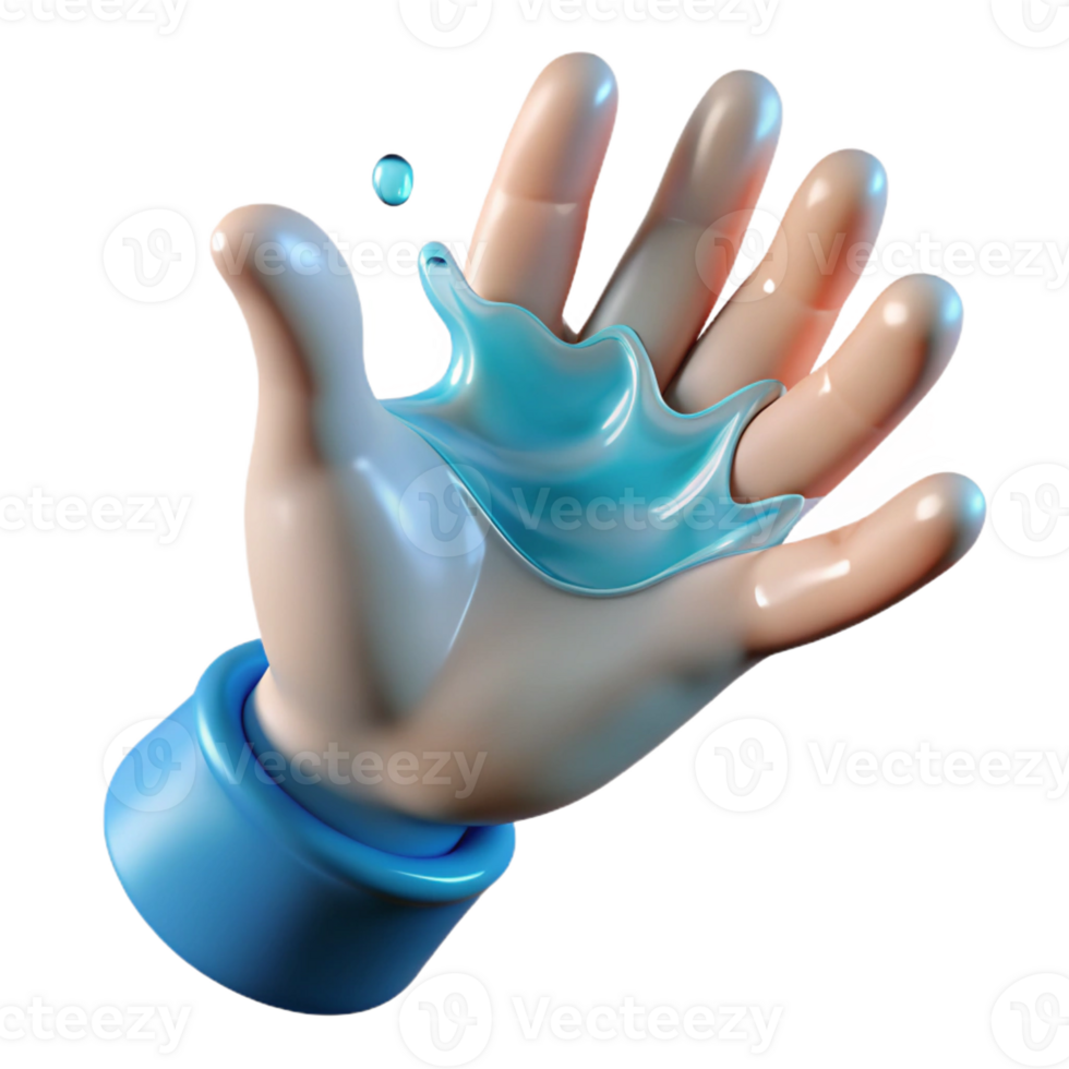 calm striking A stylized human hand reaching out, made of flowing water with Transparent Background precision png
