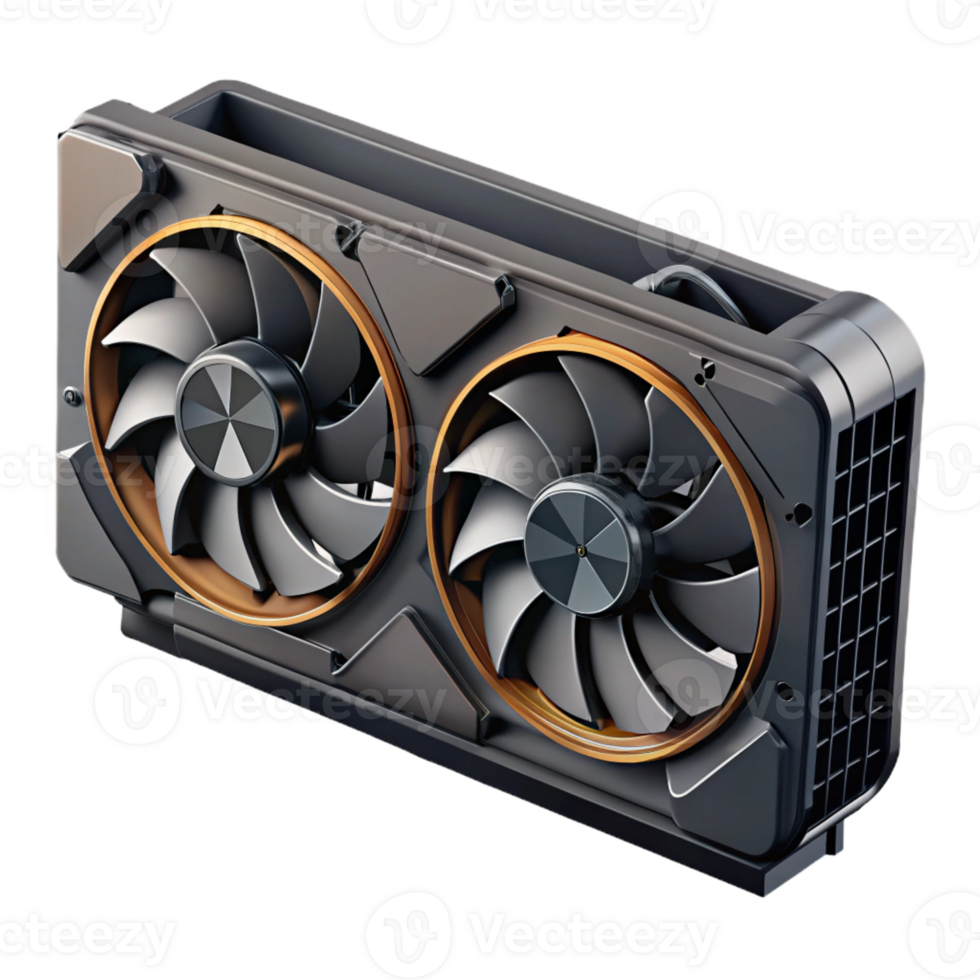 beautiful reflective geometric Hyper-specific, professional render of a modern, black graphics card with multiple fans with Transparent Background high resolution png