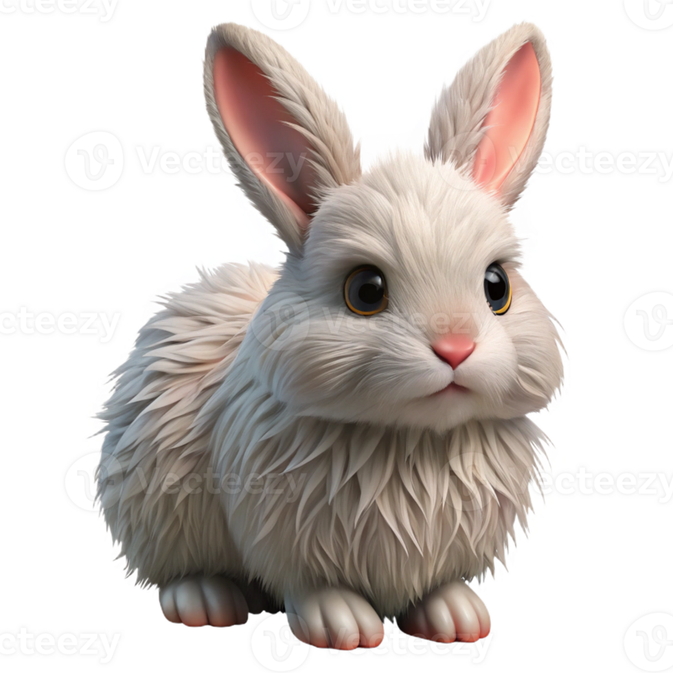 dynamic magnificent A fluffy Angora rabbit, long ears, soft fur with Transparent Background professional png