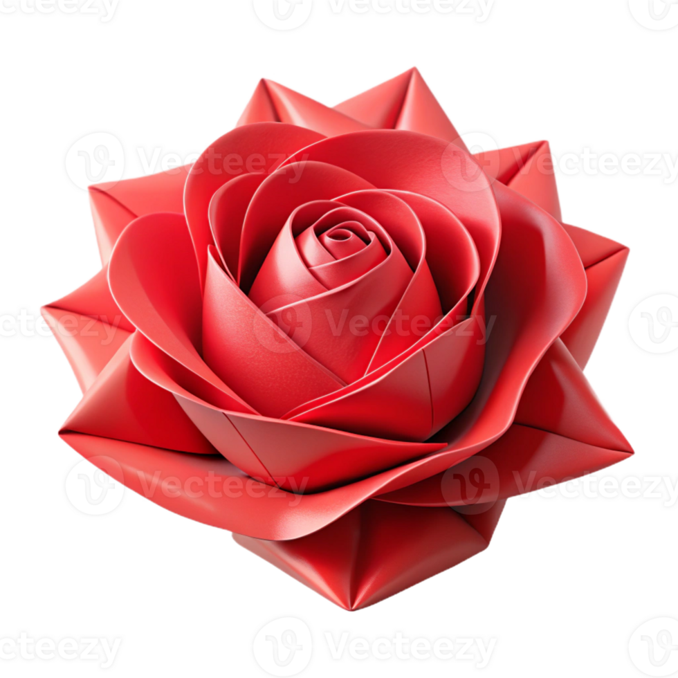 dramatic rare A single, perfect red rose made of folded origami paper with Transparent Background png