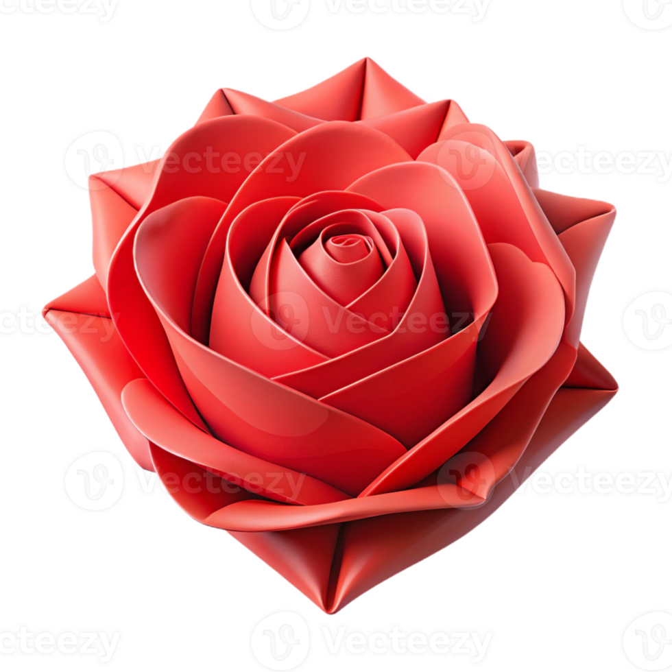 beautiful unparalleled A single, perfect red rose made of folded origami paper with Transparent Background png