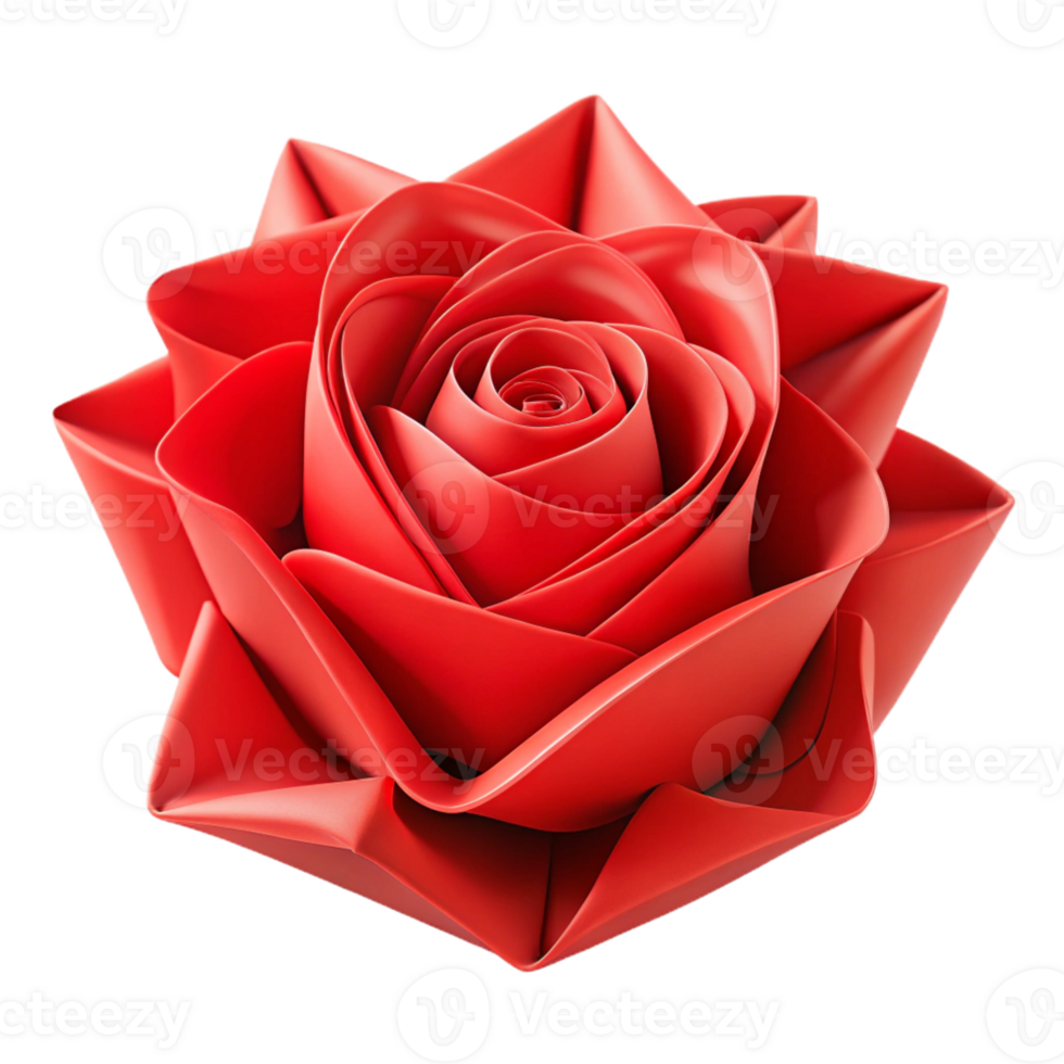 nostalgic extraordinary A single, perfect red rose made of folded origami paper with Transparent Background high quality png