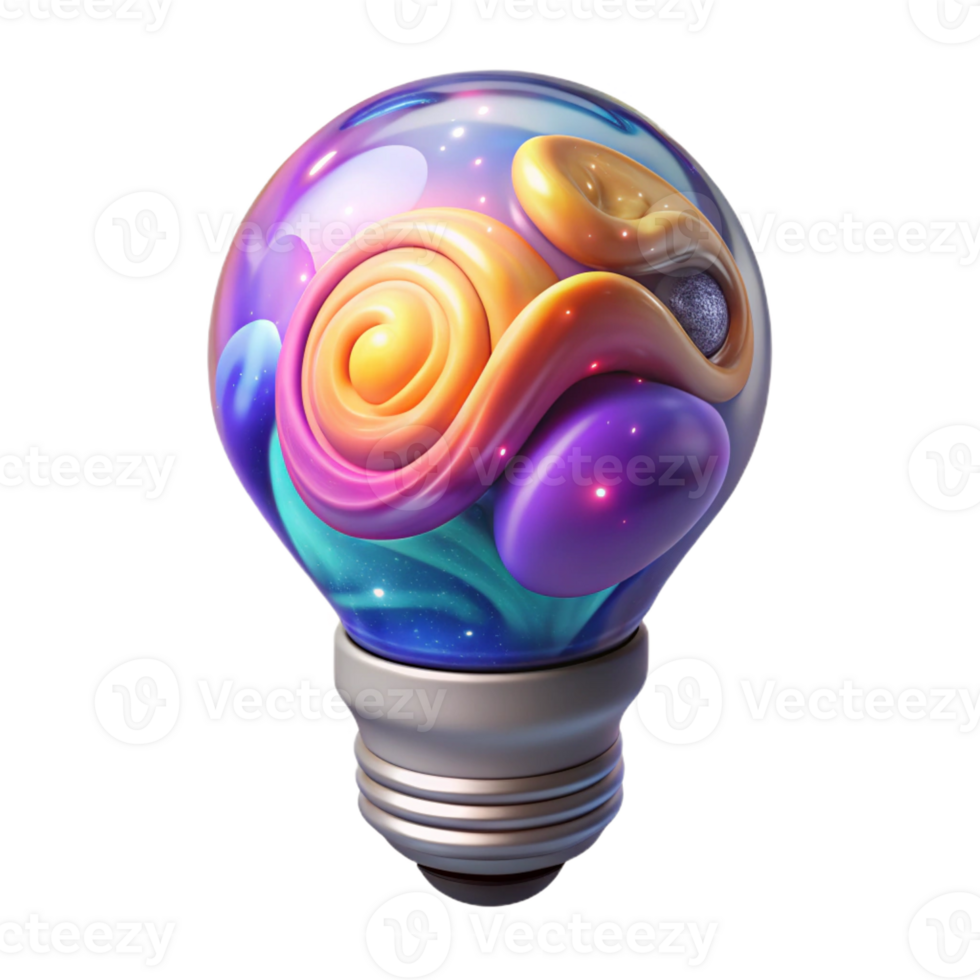 rare avant-garde A stylized lightbulb filled with colorful, swirling nebulae with Transparent Background top-tier png