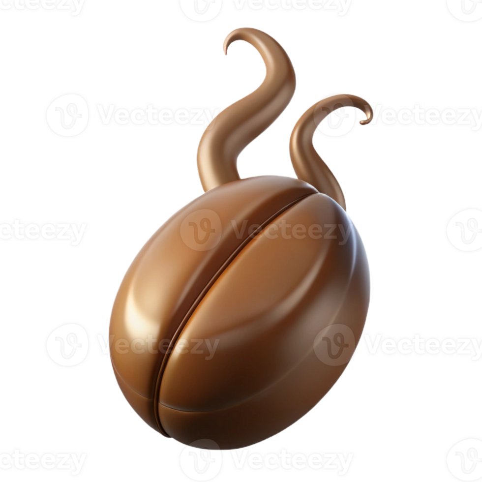 extraordinary memorable A single, floating coffee bean with swirling steam tendrils with Transparent Background png