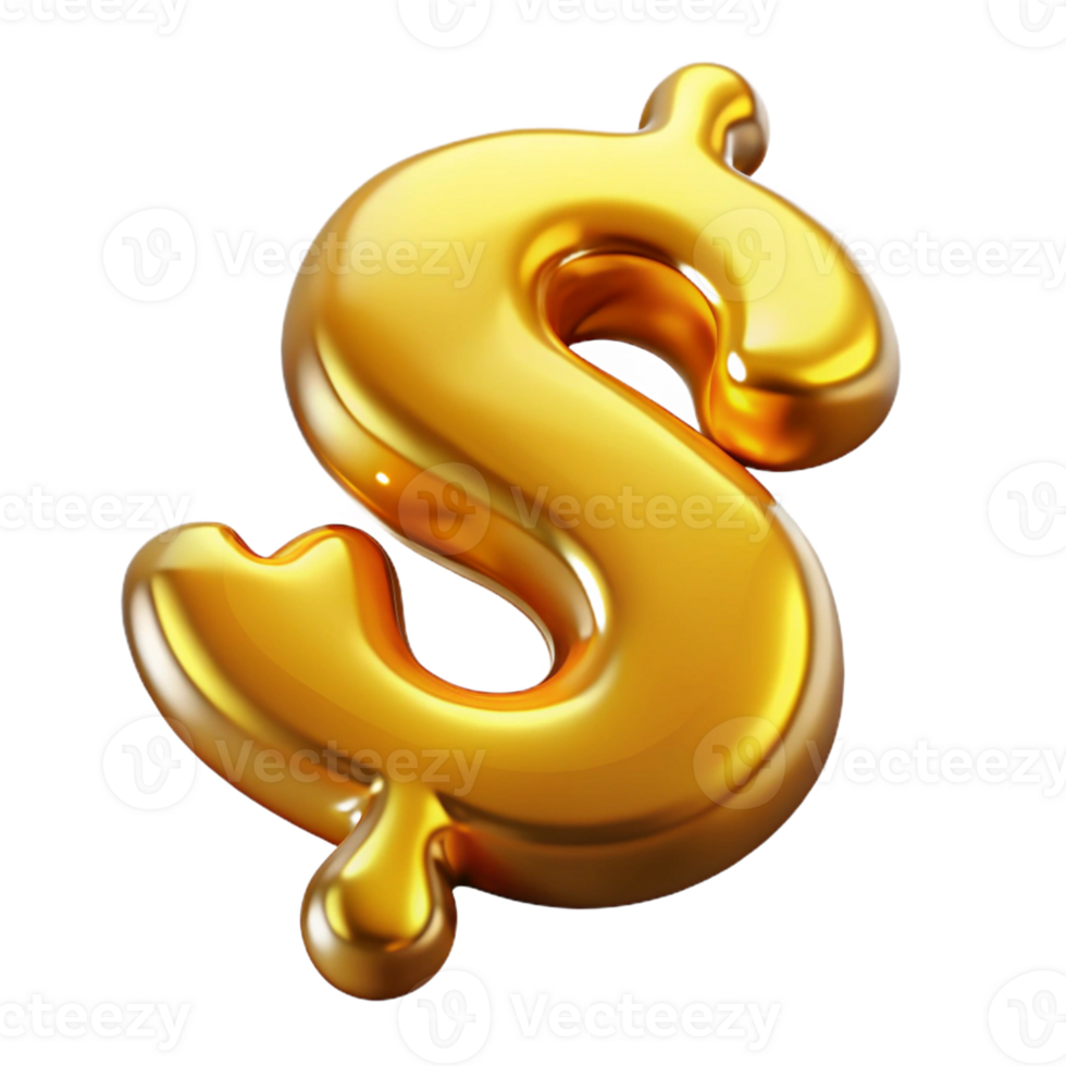 captivating inspired A stylized dollar sign made of flowing, liquid gold with Transparent Background png