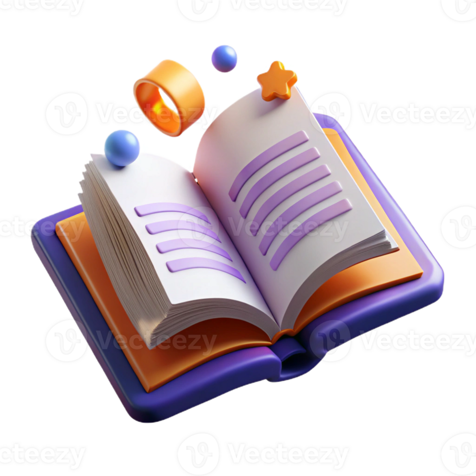 fascinating melancholic classic A stylized open book with pages turning and symbols floating upwards with Transparent Background perfect clarity png