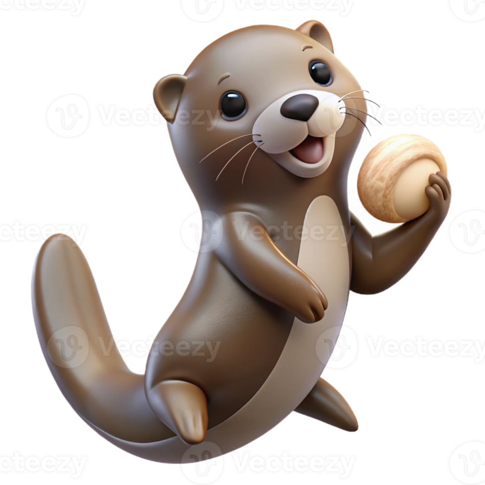 dreamy hypnotic A playful sea otter, holding a seashell, floating on back with Transparent Background high resolution png