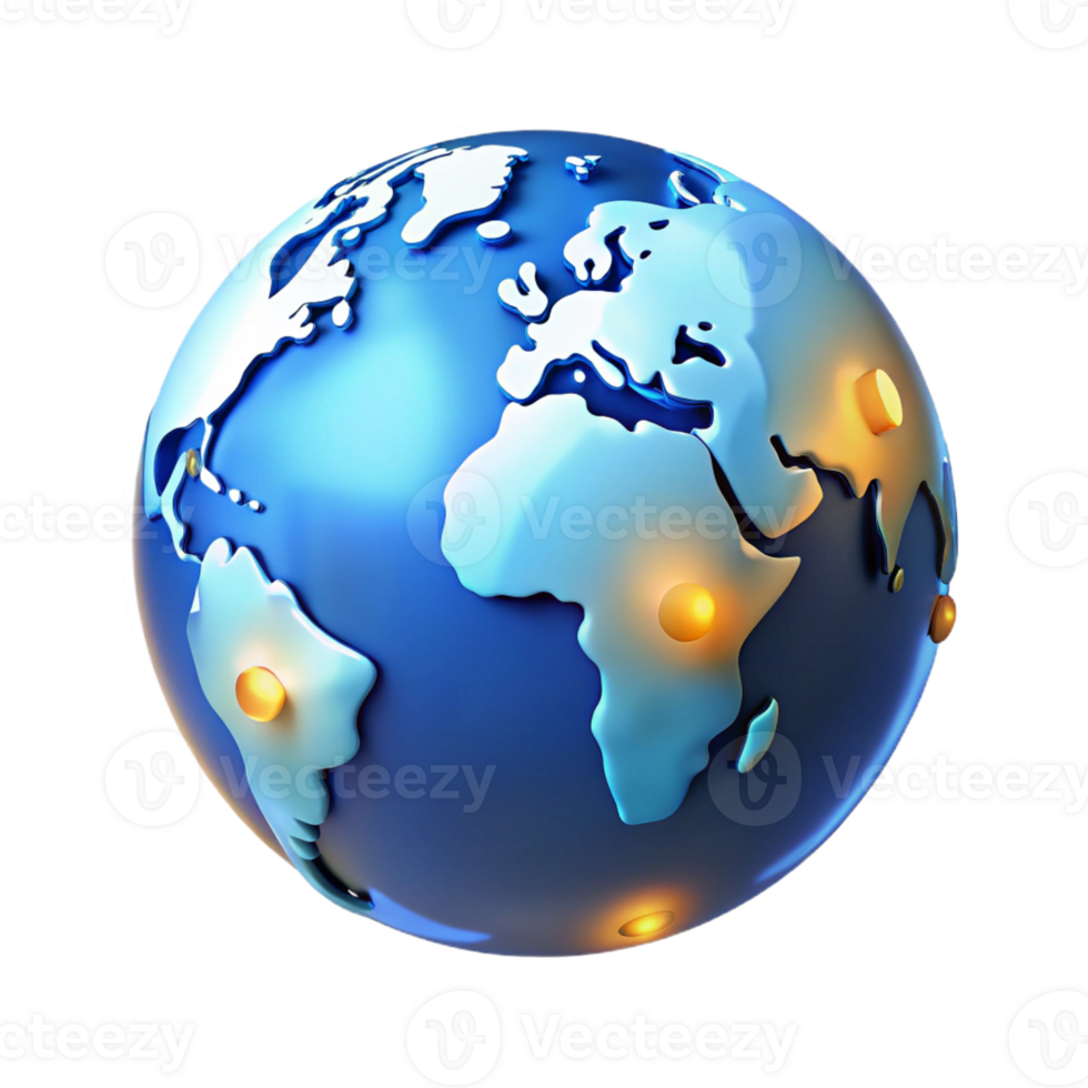 glorious dynamic bohemian A stylized, abstract world map with glowing continents with Transparent Background exclusive png