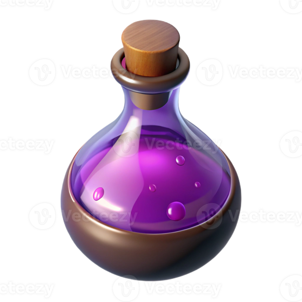 dynamic gorgeous Photorealistic, ultra-detailed, isolated cutout of a single, glowing potion bottle filled with swirling liquid with Transparent Background flawless png