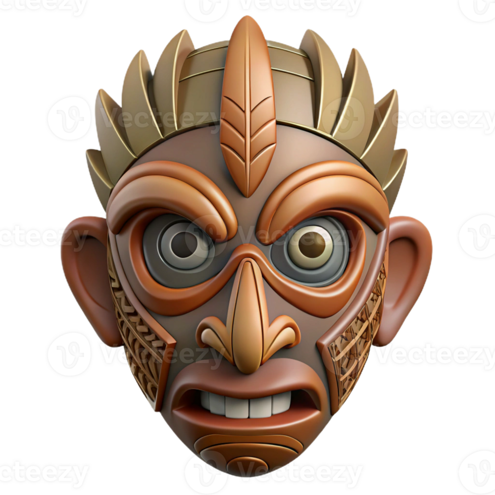 exquisite calm creative A stylized, tribal mask, intricate carvings with Transparent Background fine detail png