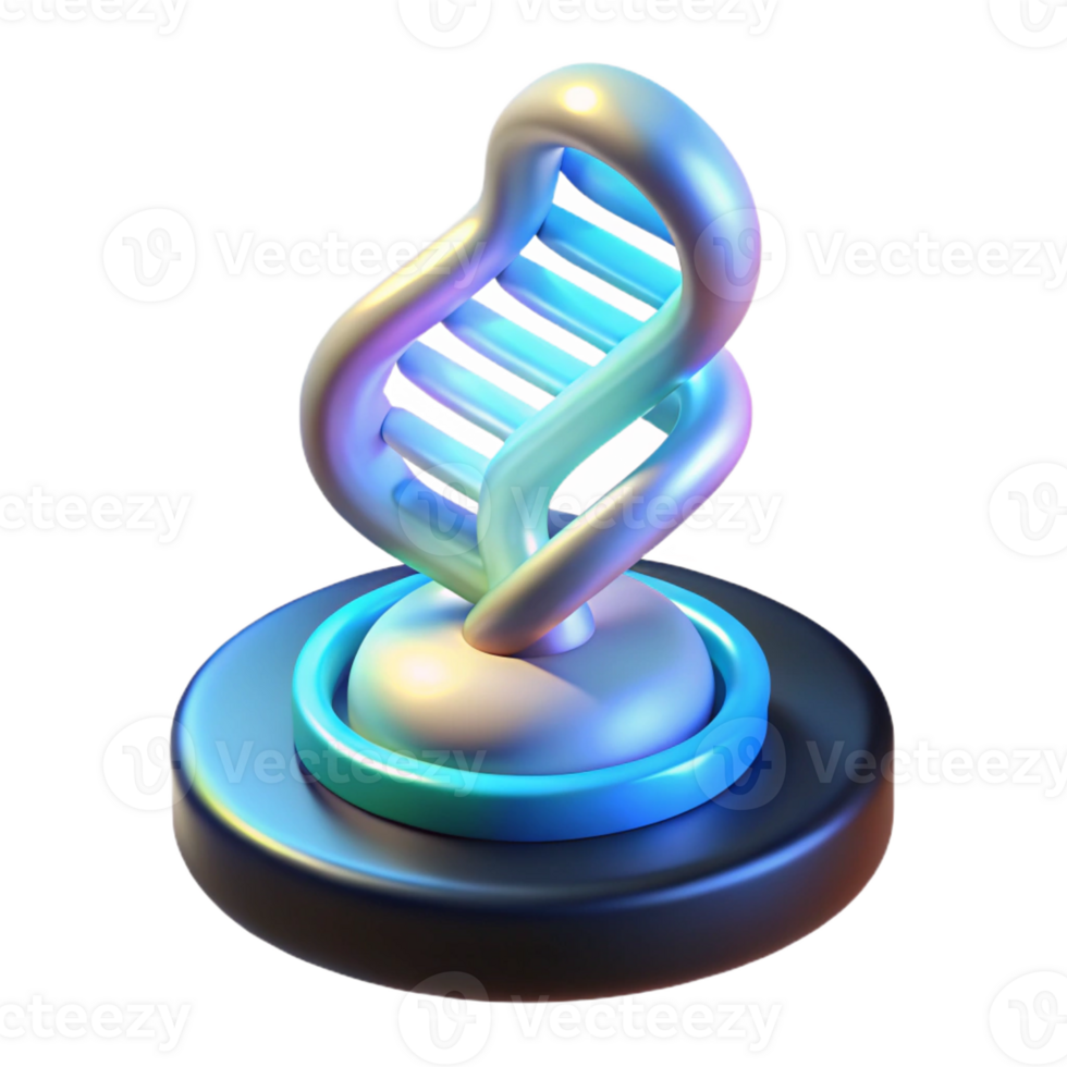 immaculate romantic bohemian Isolated cutout, concept art style, of a futuristic holographic display projecting a DNA double helix with Transparent Background expertly shot png