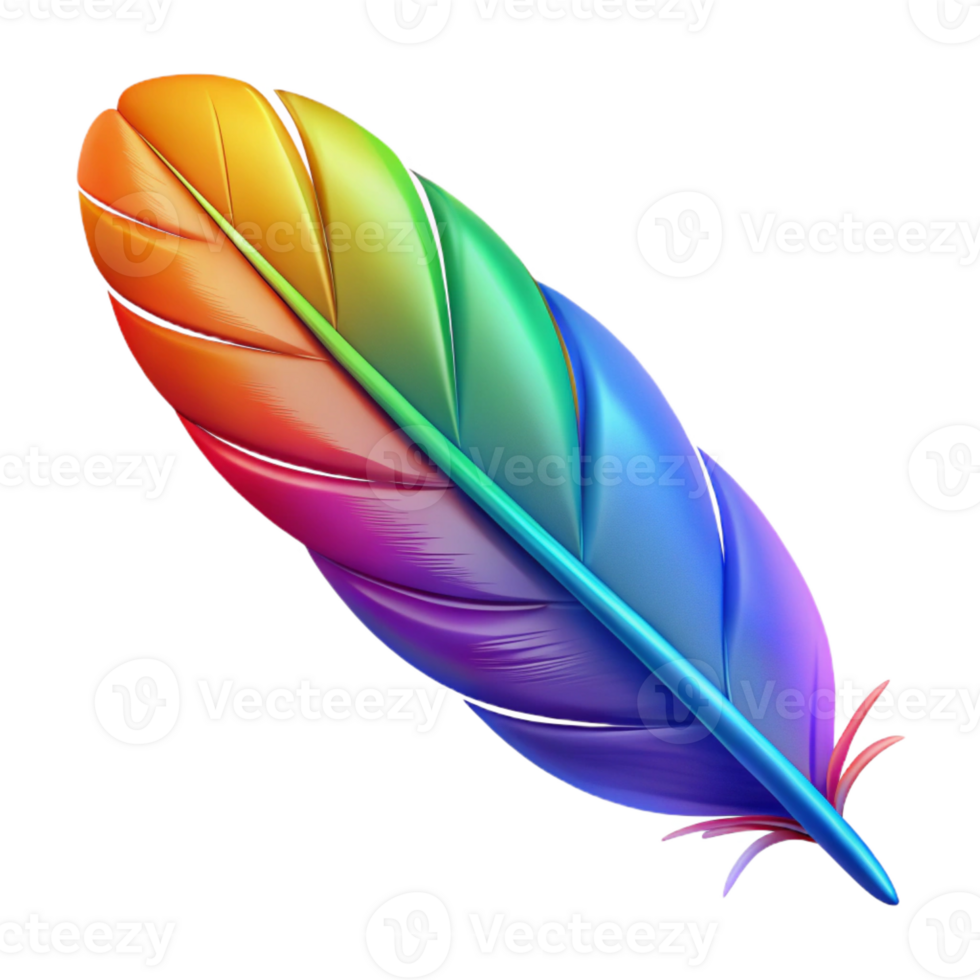 exquisite nostalgic abstract A single, stylized feather, vibrant colors with Transparent Background high resolution png