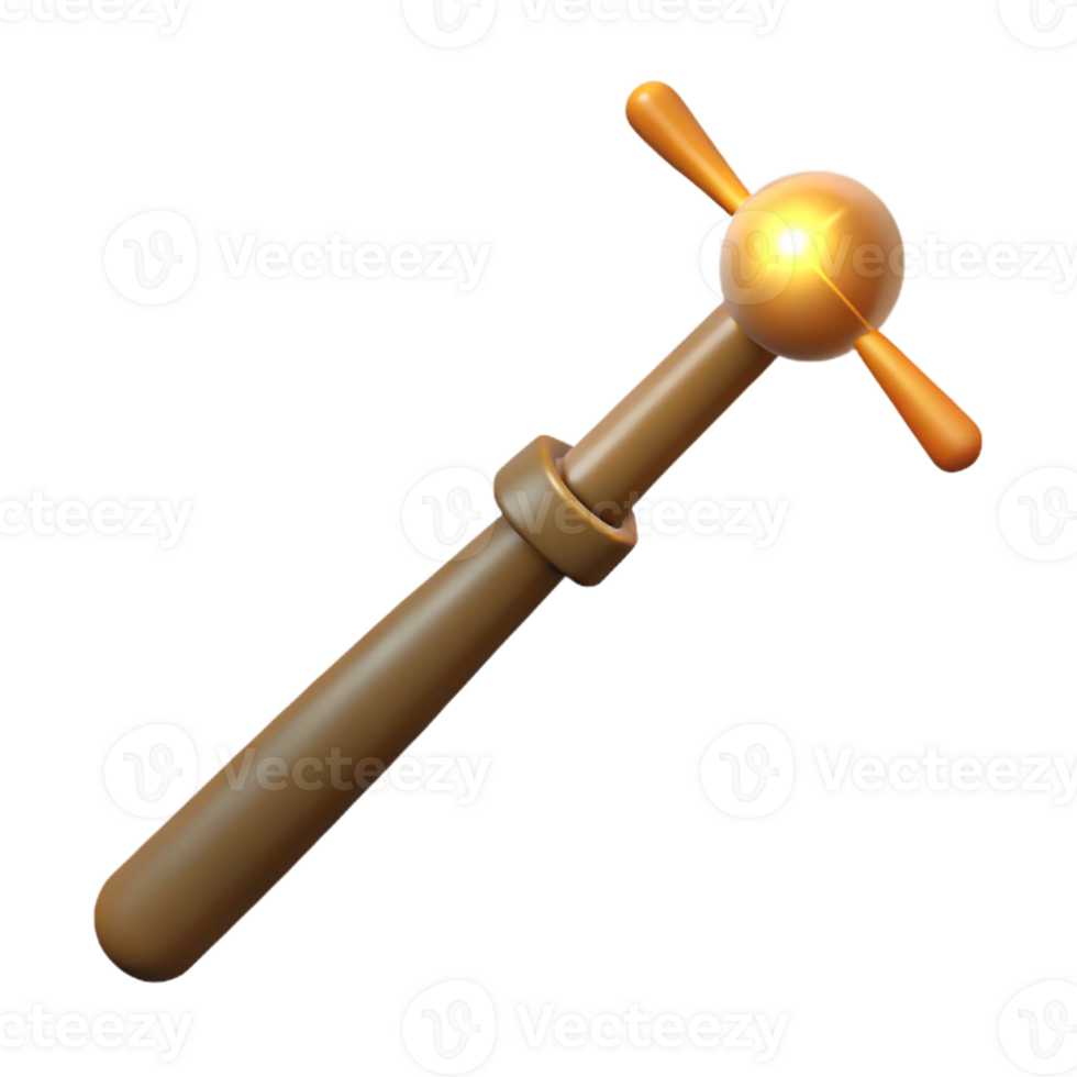 magnificent mid-century A simple wooden wand, emitting a faint glow with Transparent Background authentic png