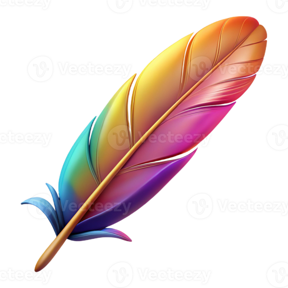 exceptional renaissance A single, stylized feather, vibrant colors with Transparent Background genuine png
