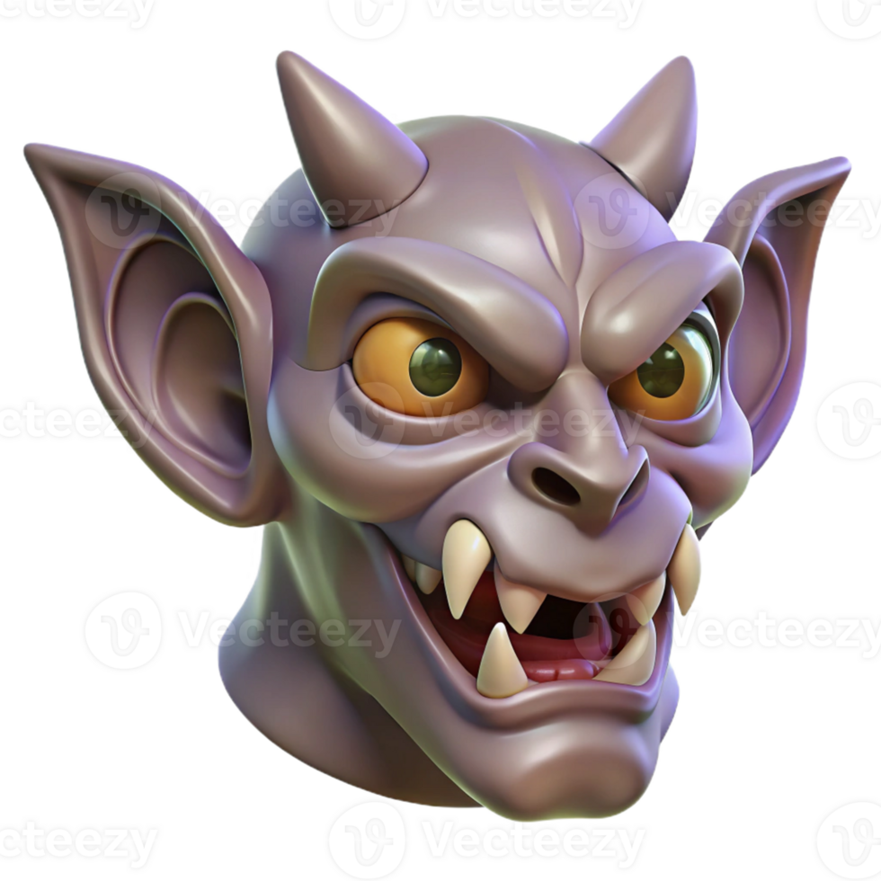dreamy glorious Concept art style, isolated cutout of a single, grotesque gargoyle head with Transparent Background high resolution png