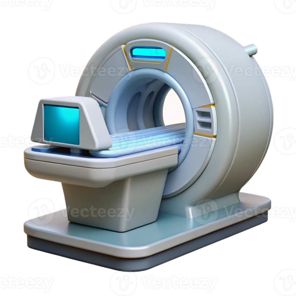 glorious passionate impressionist Photorealistic, hyper-specific render of an advanced medical scanner with intricate sensors and displays, isolated cutout with Transparent Background flawless png