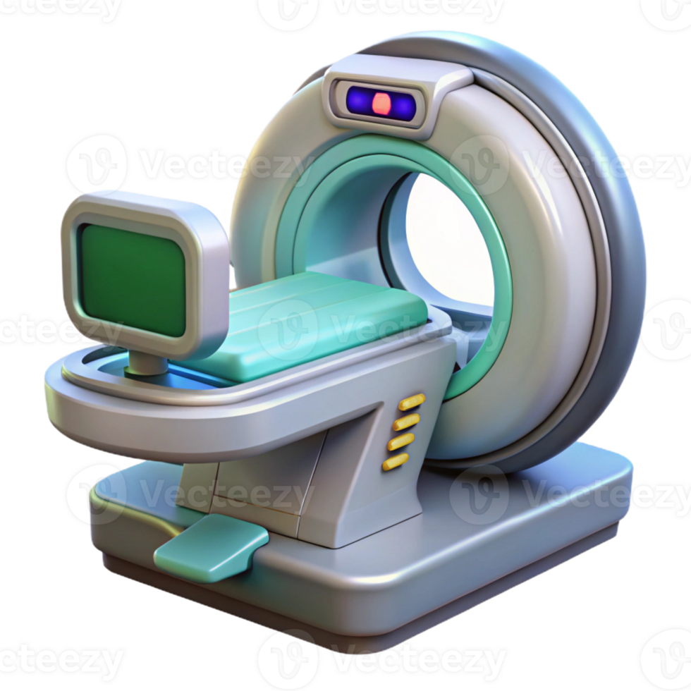 fascinating playful minimalist Photorealistic, hyper-specific render of an advanced medical scanner with intricate sensors and displays, isolated cutout with Transparent Background authentic png