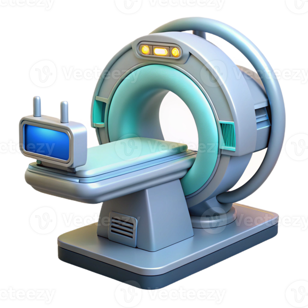 vibrant rare Photorealistic, hyper-specific render of an advanced medical scanner with intricate sensors and displays, isolated cutout with Transparent Background png