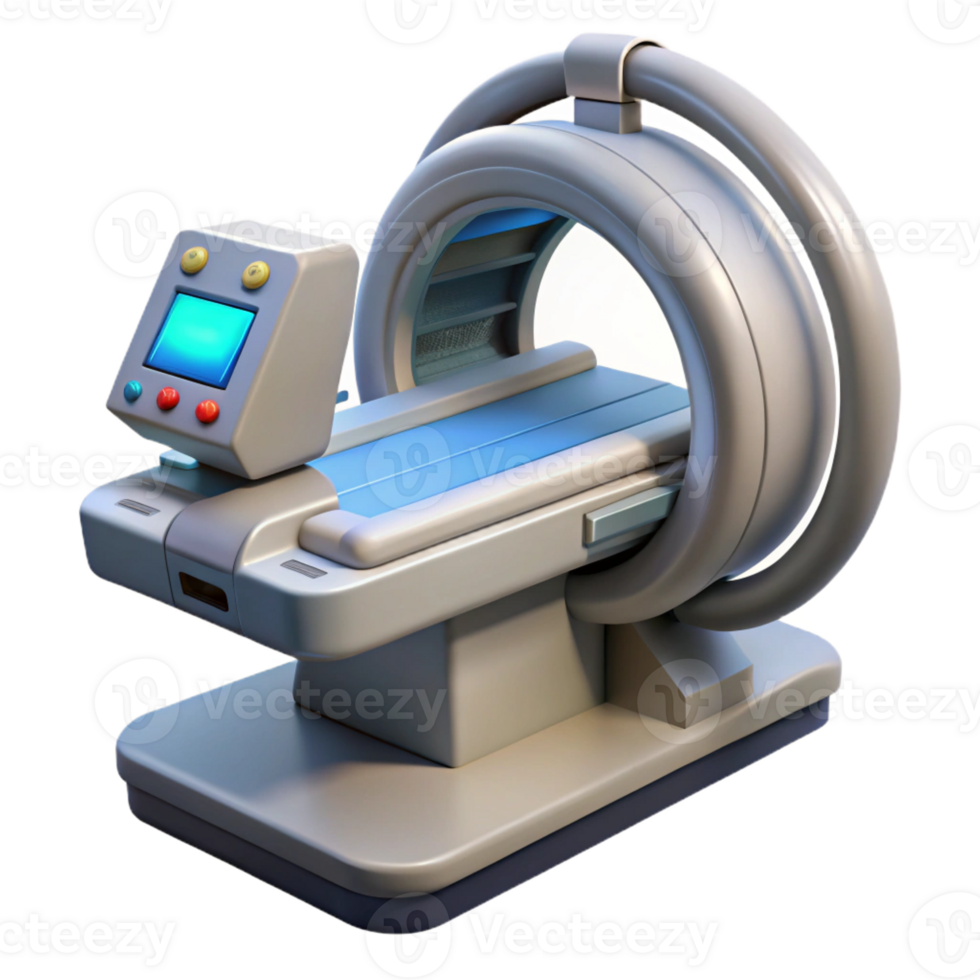 intense gorgeous Photorealistic, hyper-specific render of an advanced medical scanner with intricate sensors and displays, isolated cutout with Transparent Background professional png