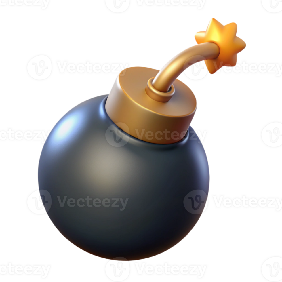 energetic beautiful A stylized, cartoon-style bomb, lit fuse with Transparent Background genuine png