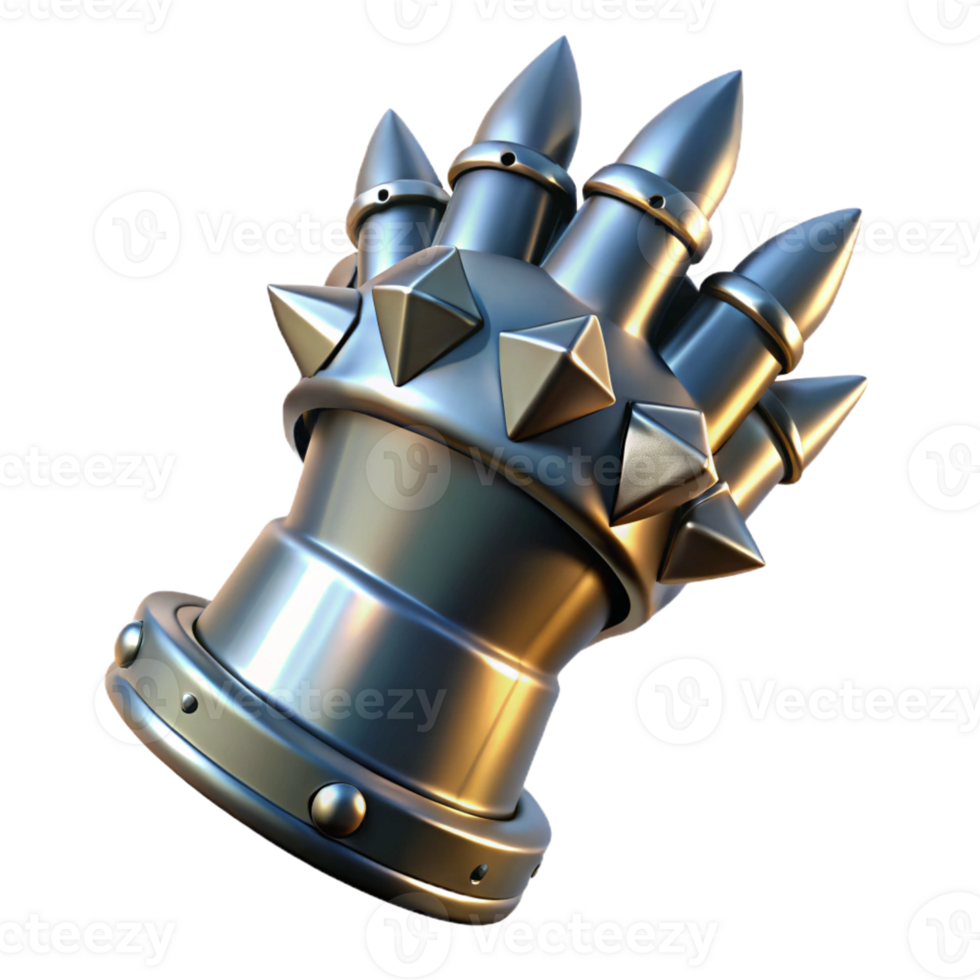 fascinating tranquil mid-century Hyper-specific, professional render of a single, gleaming, metal gauntlet with spikes with Transparent Background elite png